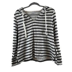 Loft White and Black Stripe Pullover Top w/Hood Size XS